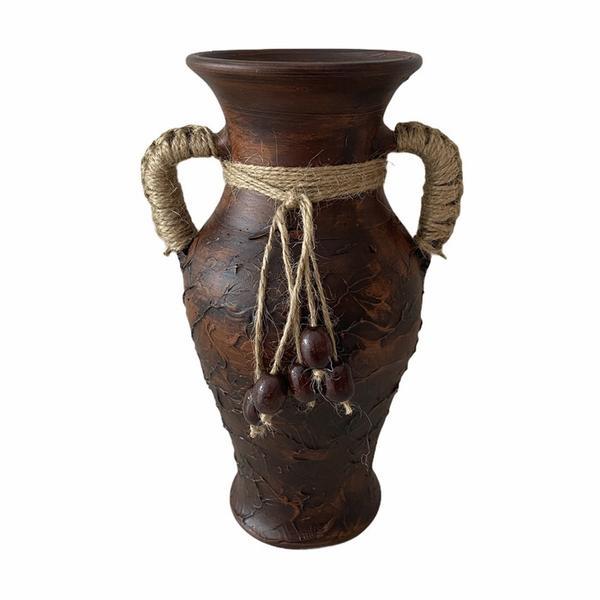 Vaza decorativa maro cu sfoara si bile - Ceramica Martinescu