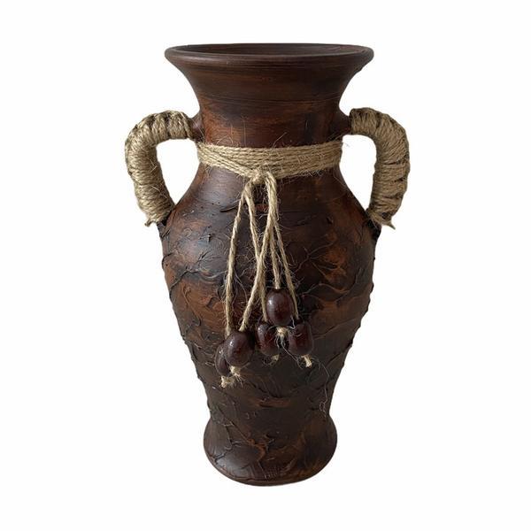 Vaza decorativa maro cu sfoara si bile - ceramica martinescu