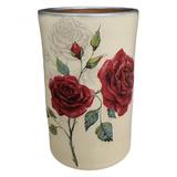 Vaza alba ceramica tip cilindru cu trandafir - Ceramica Martinescu