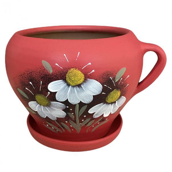 Ghiveci rosu din ceramica tip ceasca - ceramica martinescu