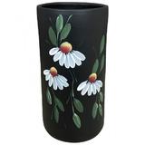 Vaza ceramica neagra tip cilindru cu margarete - Ceramica Martinescu