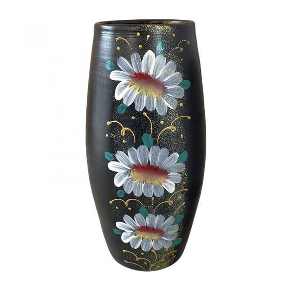 Vaza ceramica neagru cu margarete - ceramica martinescu
