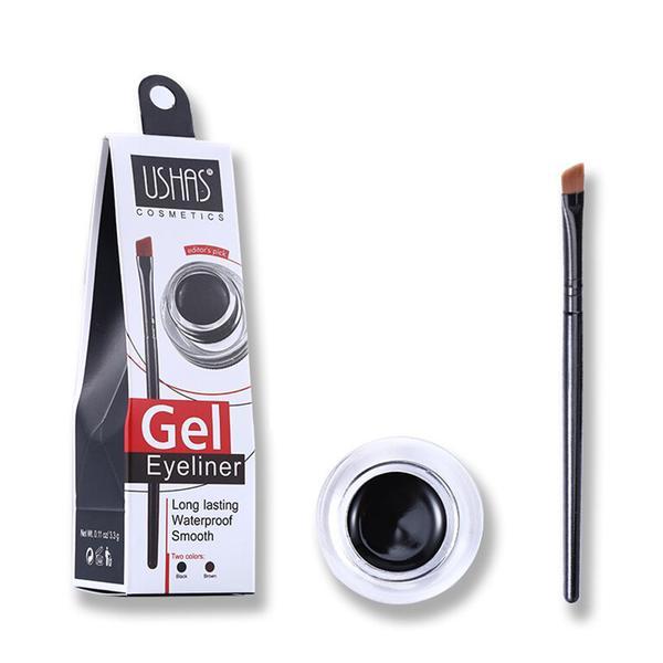Gel contur de ochi / sprancene cu pensula ultra-rezistent ushas gel eyeliner, negru, 4g