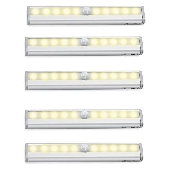 Set 5 Lampi LED, lipite oriunde, portabil cu 10 LED-uri, fara fir, pentru dressing, dulap de bucatarie, baie, hol, scari
