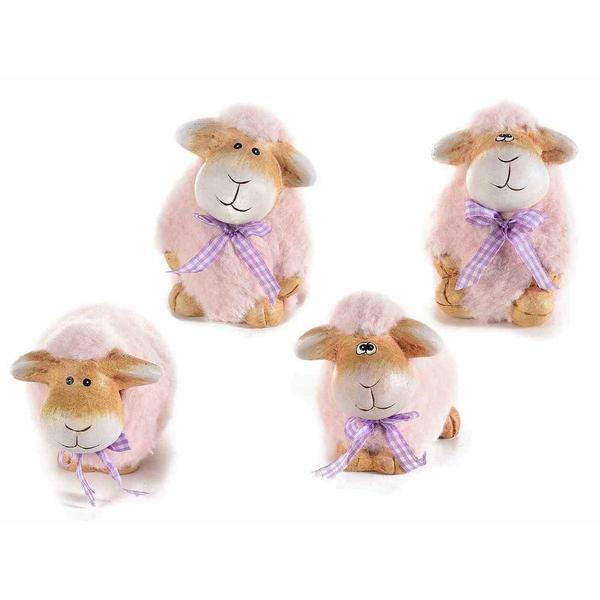 Set 4 oite din ceramica si textil roz 8x7x10 cm - decorer 