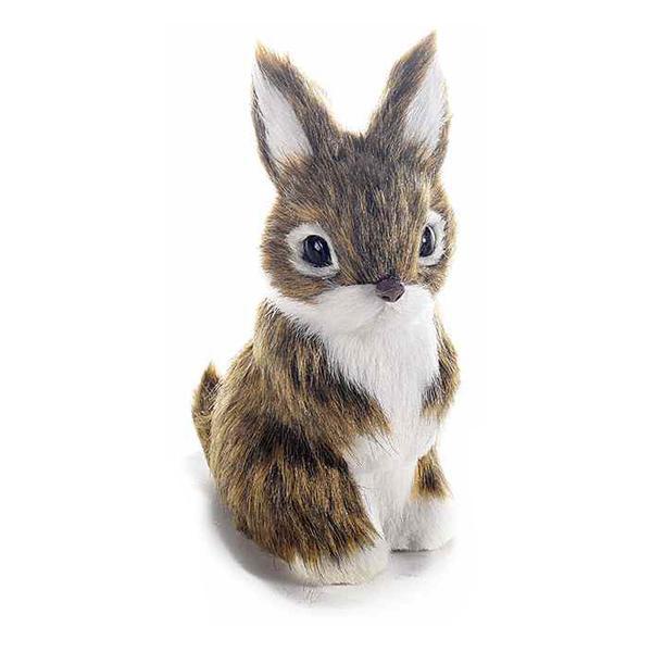 Figurina iepuras paste din blana artificiala maro alba 7x4x10 cm - decorer