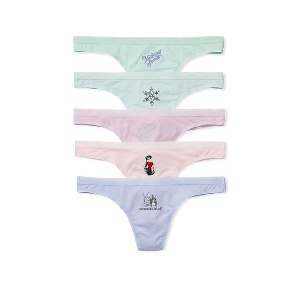 Chiloti tanga Victoria's Secret, 5-Pack No-Show Thong, Multicolori, L Intl