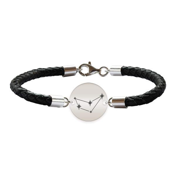 Bratara premium din piele impletita si banut argint 925 personalizat cu constelatii - capricorn