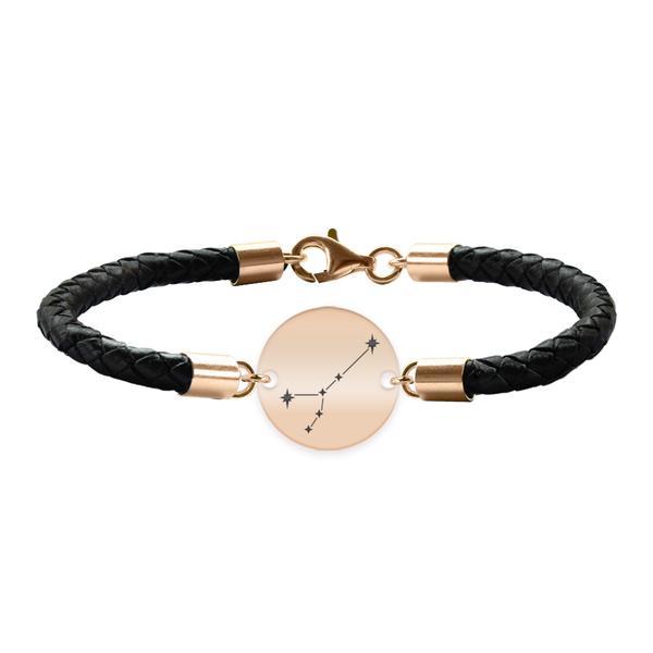 Bratara premium din piele impletita si banut argint 925 placat cu aur roz personalizat cu constelatii - rac