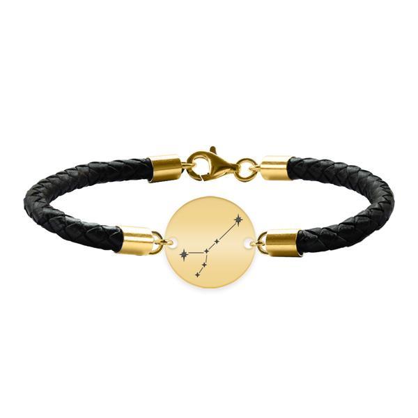 Bratara premium din piele impletita si banut argint 925 placat cu aur galben 24k personalizat cu constelatii - rac