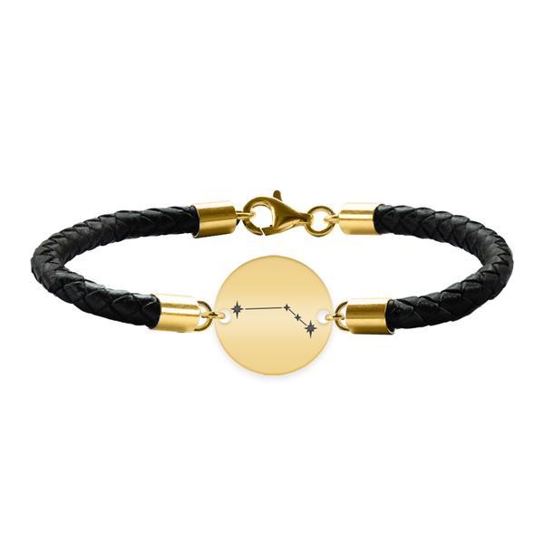 Bratara premium din piele impletita si banut argint 925 placat cu aur galben 24k personalizat cu constelatii - berbec