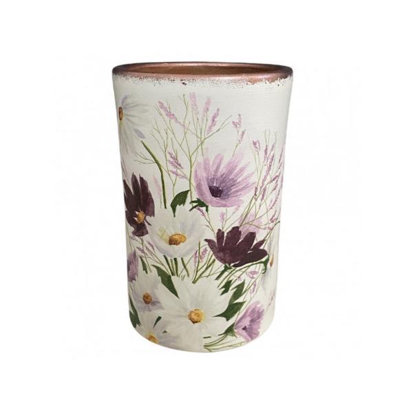 Vaza ceramica,tip cilindru cu floricele - Ceramica Martinescu
