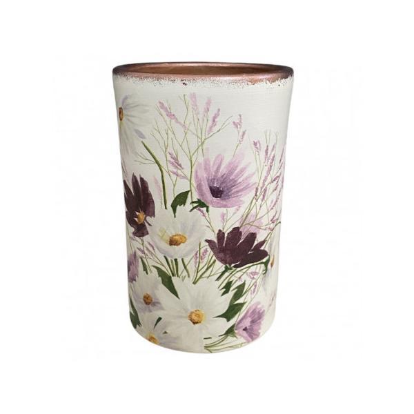 Vaza ceramica,tip cilindru cu floricele - ceramica martinescu