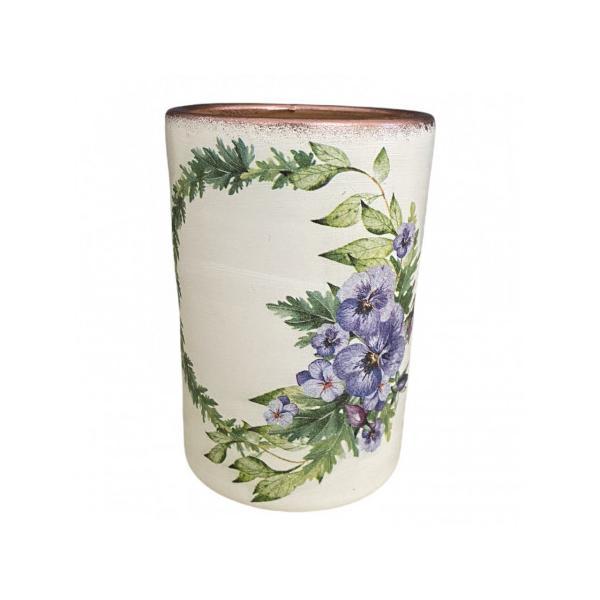 Vaza ceramica tip cilindru cu panselute - ceramica martinescu