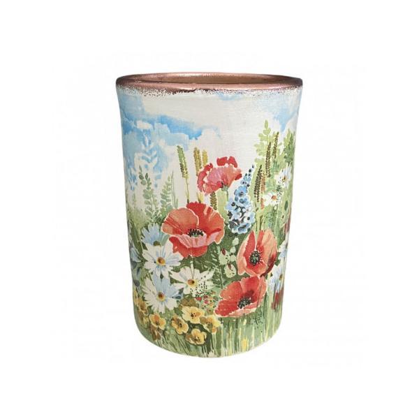 Vaza ceramica tip cilindru cu flori de camp - ceramica martinescu