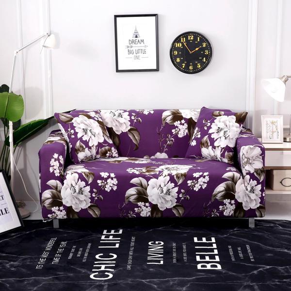 Husa pentru canapea 3 locuri, soft strech, model flori albe, dimensiune 185x230cm
