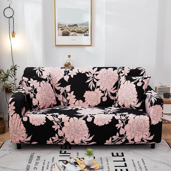 Husa pentru canapea 2 locuri, soft strech, model flori roz, dimensiune 185x230cm