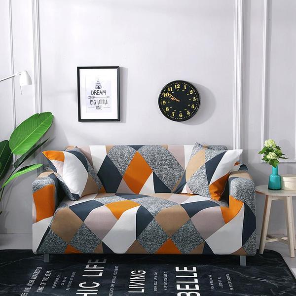 Husa pentru canapea 2 locuri, Soft Strech, model romburi multicolore, dimensiune 185x230cm