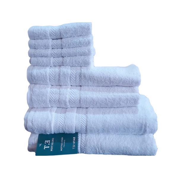 Set 8 prosoape et 2000, groase si pufoase, 100% bumbac, 500 gsm, alb, dimensiuni 30x30, 50x70, 70x120