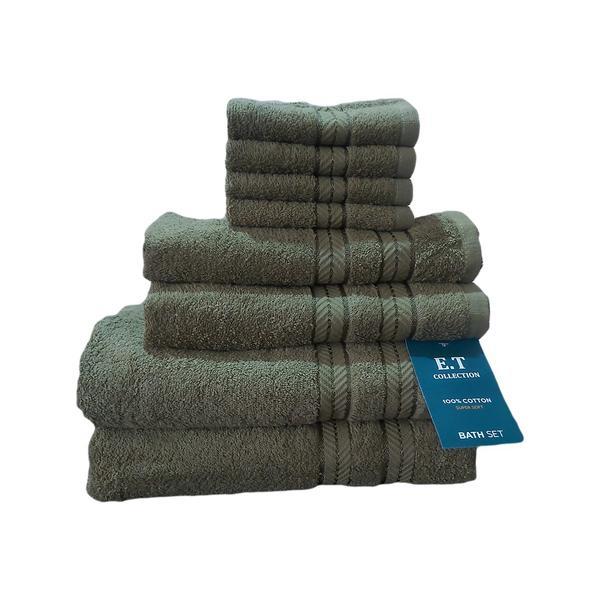 Set 8 prosoape et 2000, groase si pufoase, 100% bumbac, 500 gsm, verde olive, dimensiuni 30x30, 50x70, 70x120
