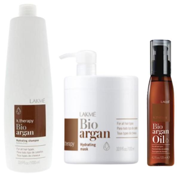 Set pentru par uscat si imbatranit lakme, bio argan sampon 1000 ml + tratament 1000 ml + oil 125 ml