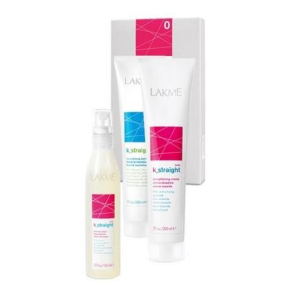 Set permanent de indreptare pentru par natural/rezistent, crema indreptare 200ml + balsam 200ml + lotiune 100ml lakme, k-straight ionico 0