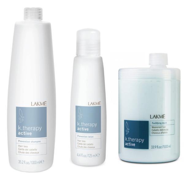 Set impotriva caderii parului lakme, active sampon 1000 ml + tratament 1000 ml + lotiune 125 ml