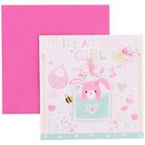 Felicitare 3D bebeluș, It’s a Girl, inclusiv plicul asortat, culoarea roz, pentru fete, 15 x 15 cm
