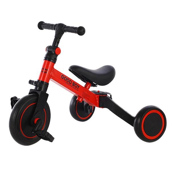 Tricicleta transformabila in bicicleta de echilibru fara pedale, 4 in 1, Pentru copii 2 - 5 ani, Rosie, Pedale detasabile, Suport pedale si roti EVA, Oem