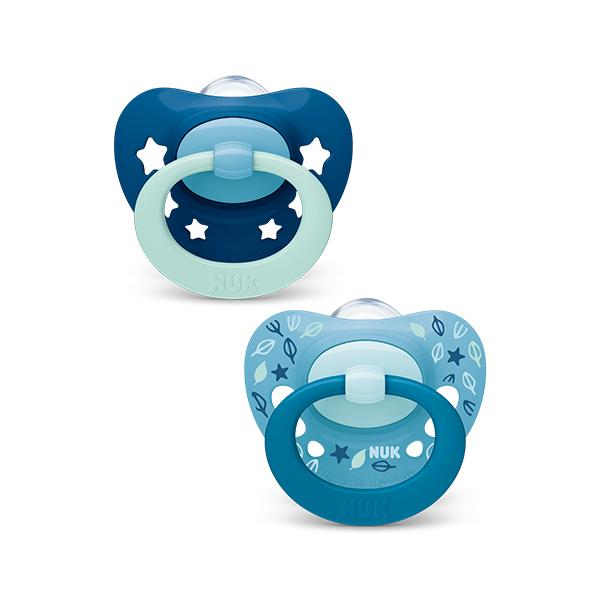 Suzeta signature silicon blue nuk, m2 6-18 luni, 2 buc
