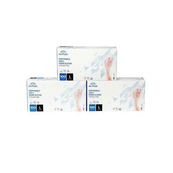 Set manusi de examinare de unica folosinta din vinil, intco, l, 3cutii x 100buc