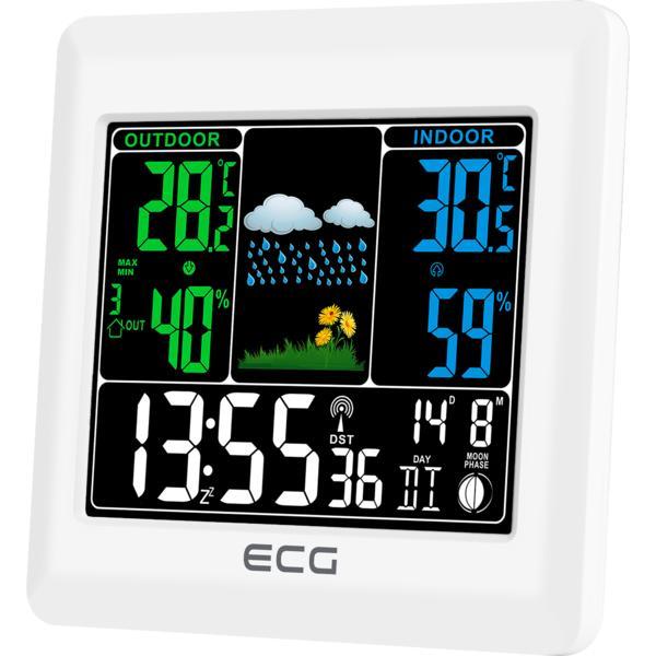 Statie meteo interior-exterior ECG MS 300 White, senzor extern fara fir, LCD color, ceas, alarma