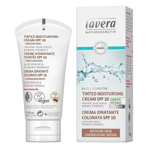 Crema hidratanta nuantata cu spf10 pentru ten mediu basis sensitiv, lavera, 50 ml