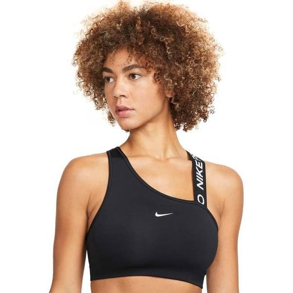 Bustiera femei nike dri-fit swoosh medium support 1 piece pad asymmetrical dm0570-010, s, negru