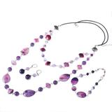 Set bijuterii GANELLI - colier, bratara, cercei din pietre semipretioase Agate Glossy, Ametist