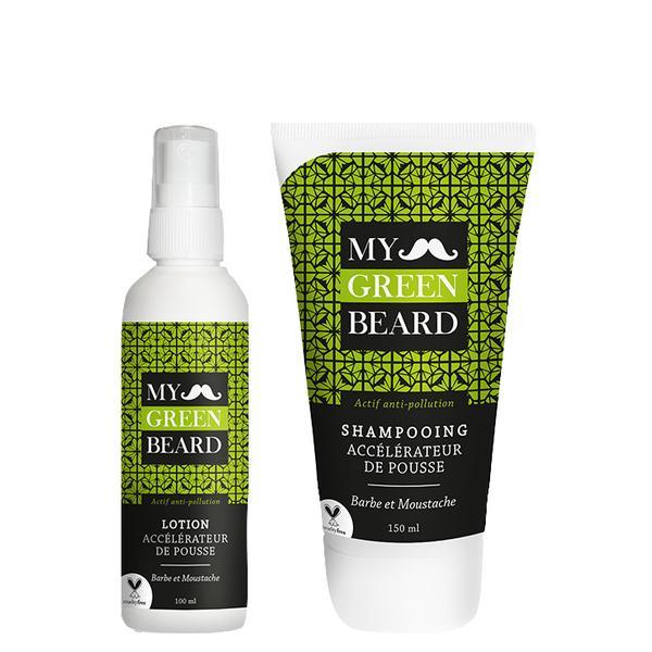 Pachet promo pentru crestere barba si mustata - lotiune acceleratoare si sampon accelerator 100ml + 150ml my green beard