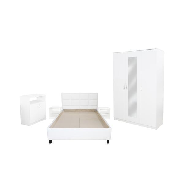 Set Dormitor Soft alb cu pat tapitat Alb pentru saltea 140x200 cm