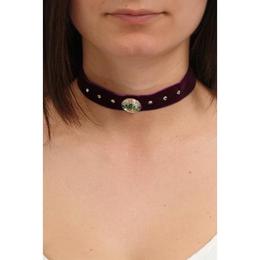 Colier choker ganelli cu cristale swarovski elements -un cristal central octogon si 6 mici rotunde, catifea cu dublura din satin mov