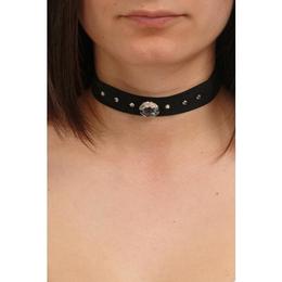 Colier choker ganelli cu cristale swarovski elements -un cristal central octogon si 6 mici rotunde, catifea cu dublura din satin negru