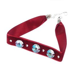 Colier Choker GANELLI cu 3 Cristale octogon mari si 4 mici Swarovski elements, catifea cu dublura din satin rosu-grena