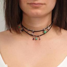 Bratara ganelli multifunctionala, pentru mana, glezna sau colier choker, din piele naturala, cuart roz, jad mashan