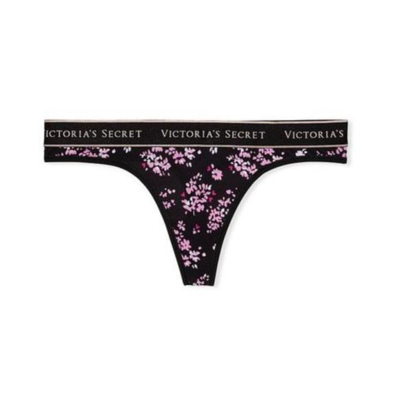 Chiloti tanga victoria's secret, logo cotton thong panty, florali, m intl