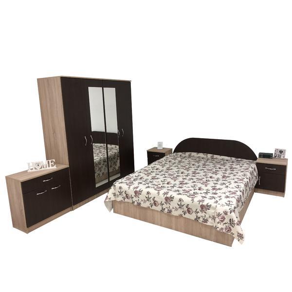 Set dormitor camy :sifonier 4 usi,comoda,2 noptiere si pat ( wenge/sonoma)