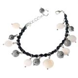 Bratara GANELLI handmade piele impletita pietre semipretioase: Jasp peisaj, Sidef