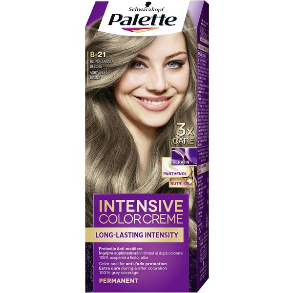 Vopsea de Par Permanenta - Schwarzkopf Palette Intensive Color Creme Long-Lasting Intensity Permanent, nuanta 8-21 Blond Cenusiu Deschis