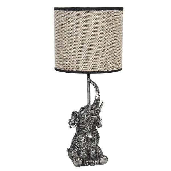 Veioza decorativa din polirasina gri cu abajur textil bej elefant ø 20 cm x 45 h