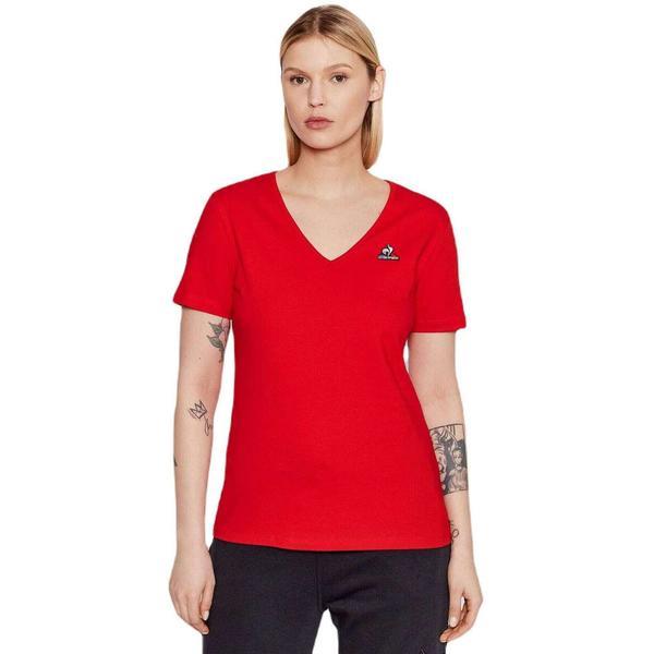 Tricou femei le coq sportif ess tee ss col v n1 2210512, xs, rosu
