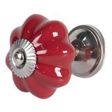 Buton mobila din fier si ceramica rosie Ø 4 cm