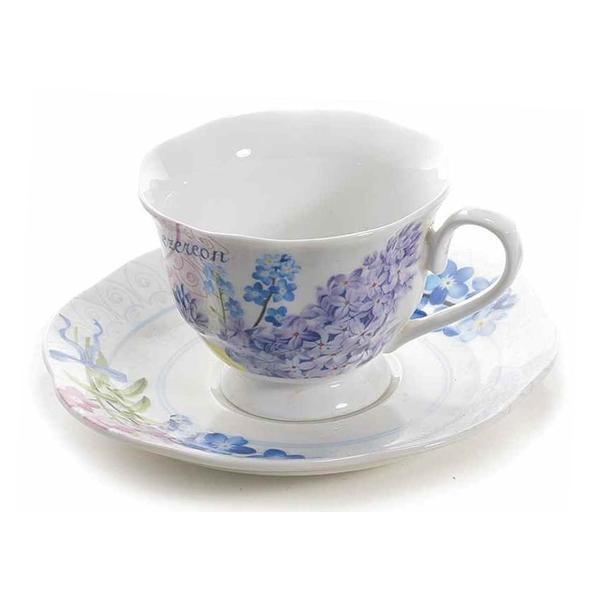 Ceasca cu farfurioara portelan decor liliac ø 7.5 cm x 5.5 h, 80 ml