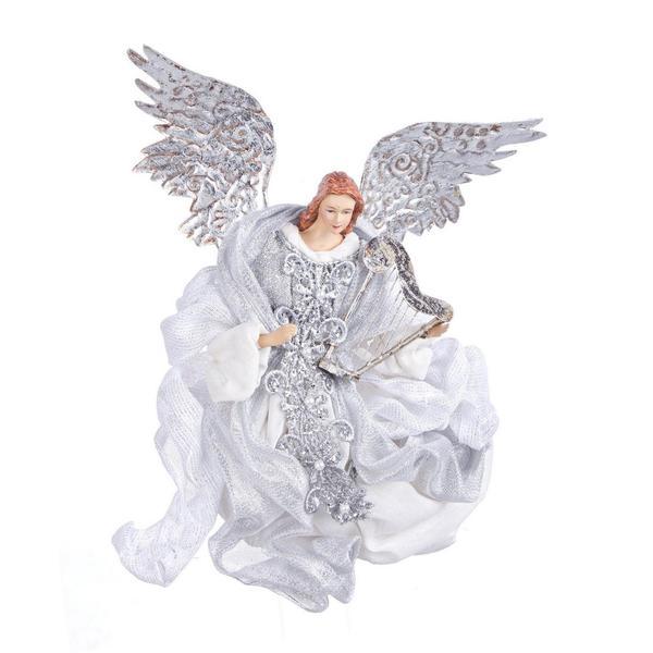 Figurina inger din polirasina argintie si textil alb fastoso 20x10x28 cm